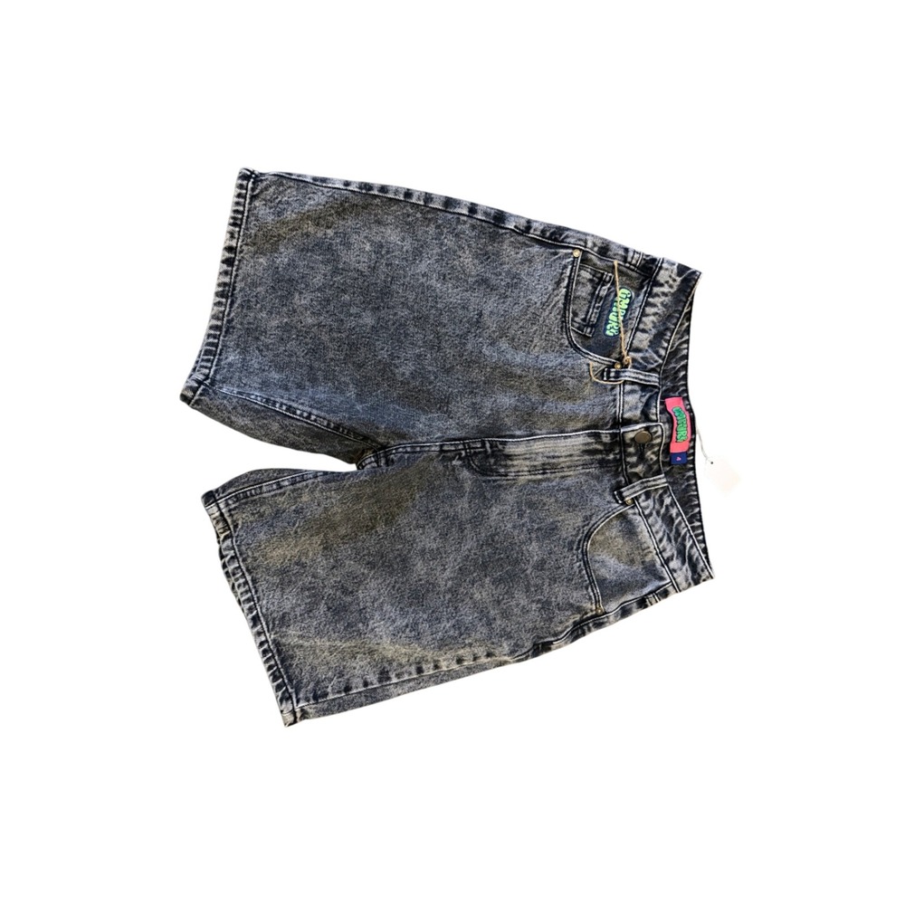 Empire Womens Black Acid Wash High Denim Shorts Size 26 Logo Patch 90s Style
